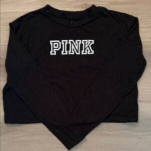 PINK Victoria's Secret Black Long Sleeve Crewneck Crop w/ White Logo
